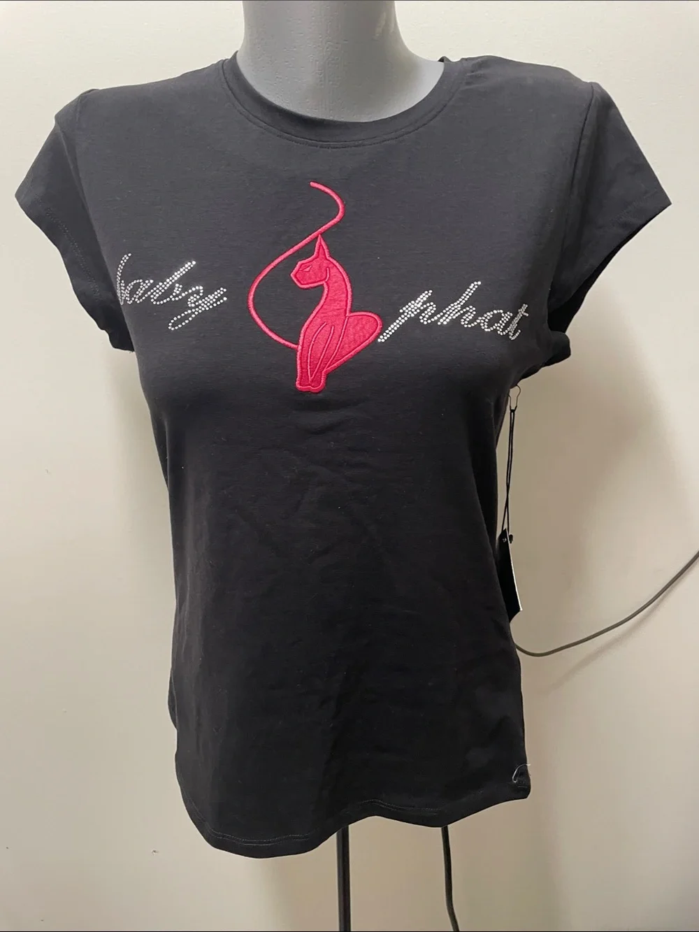 Baby Phat Black Tee with Hot Pink Cat Motif - Picture 1 of 5